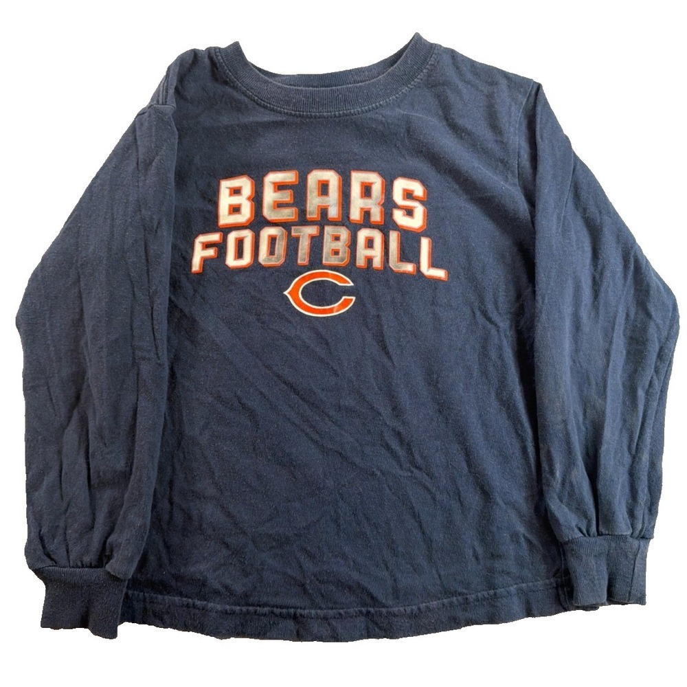 Reebok Chicago Bears Boys M 5/6 Navy Blue Long Sleeve NFL Football Logo T Shirt